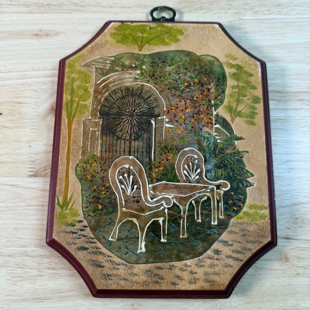 Vintage Italian Garden Patio Iron Gate Decor Wooden Wall Hanging Art Plaque